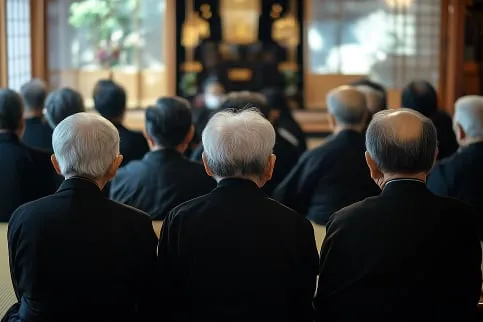 葬儀に集まった人々