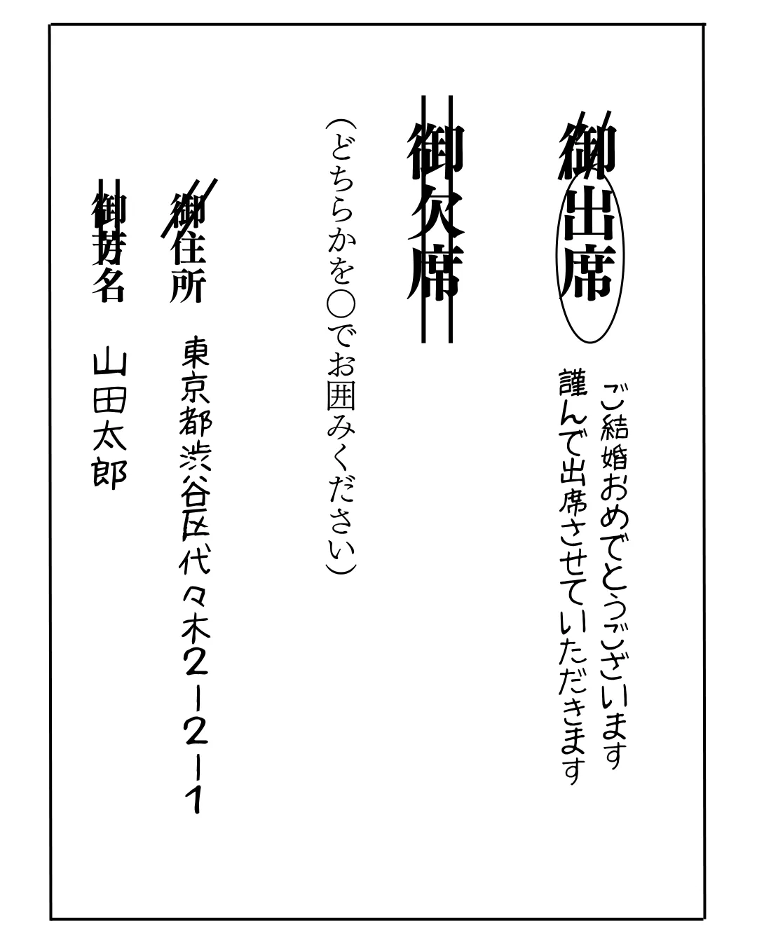 結婚式に出席する場合の返信ハガキ