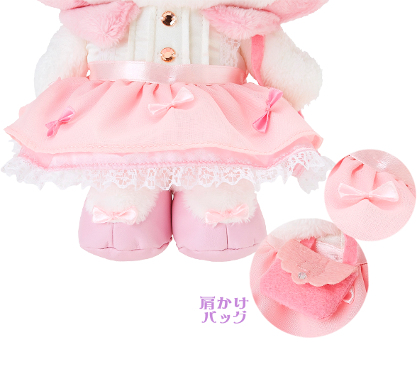 ブラウスとスカート。リボン。肩かけバック。